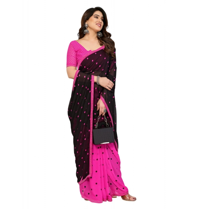 Women's Georgette Printed Saree With Unstitched Blouse 5.5Mtr (Black-Pink) Women's Georgette Printed Saree With Unstitched Blouse 5.5Mtr (Black-Pink)