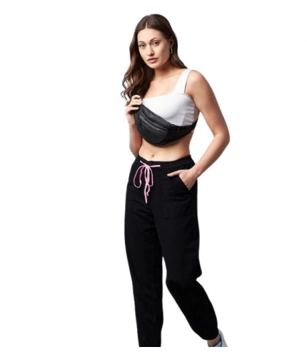 Generic Women's Cotton Twill Solid Elasticated Trousers (Black)