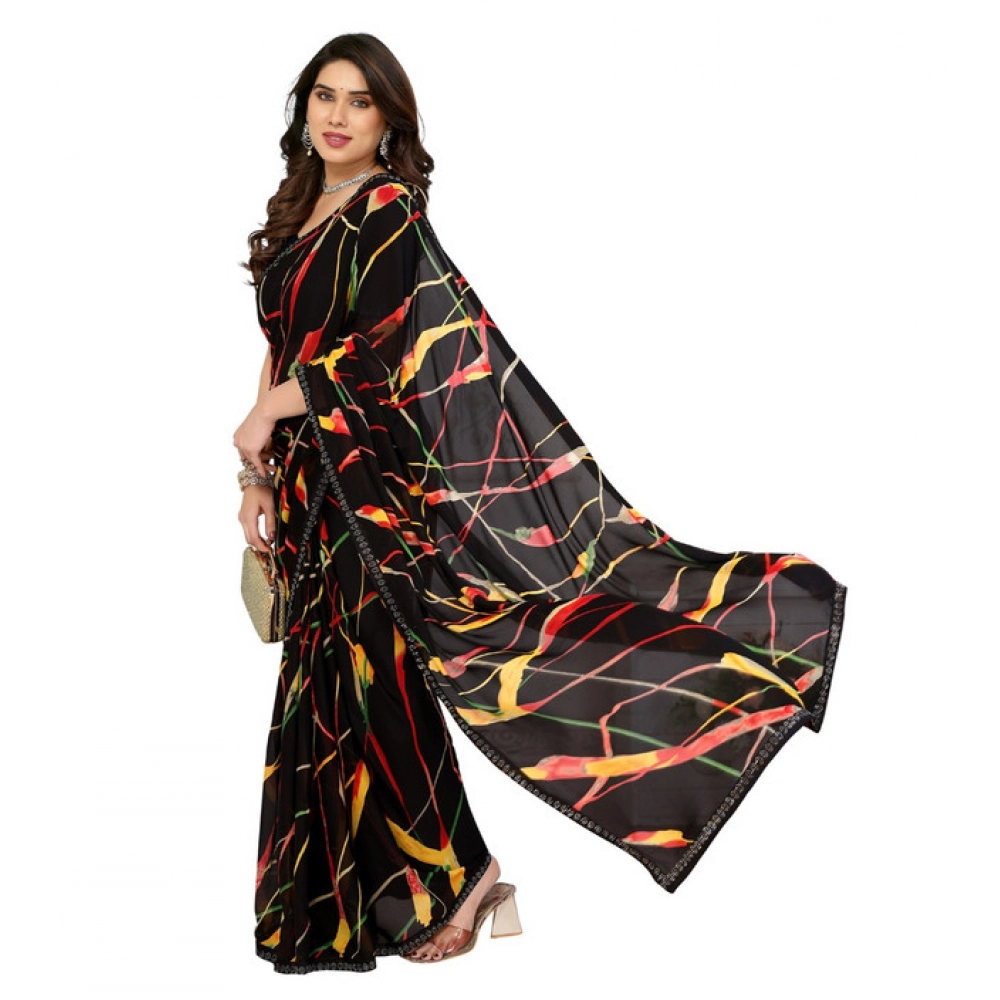 Generic Women's Georgette Printed Saree With Unstitched Blouse 5.5Mtr (Black) Generic Women's Georgette Printed Saree With Unstitched Blouse 5.5Mtr (Black)
