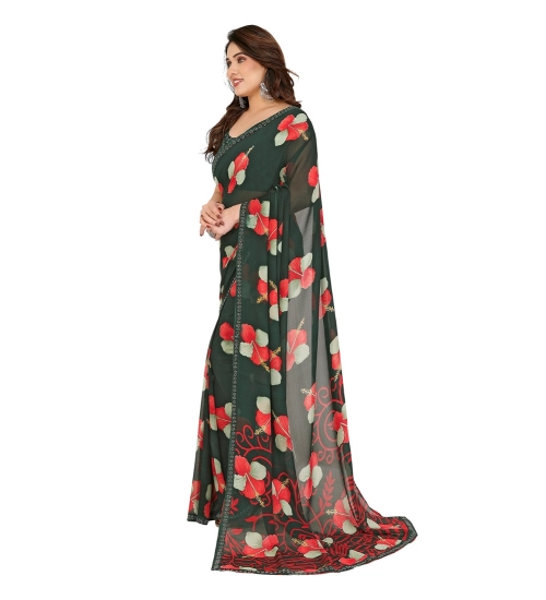 Generic Women's Georgette Printed Saree With Unstitched Blouse 5.5Mtr (Green)