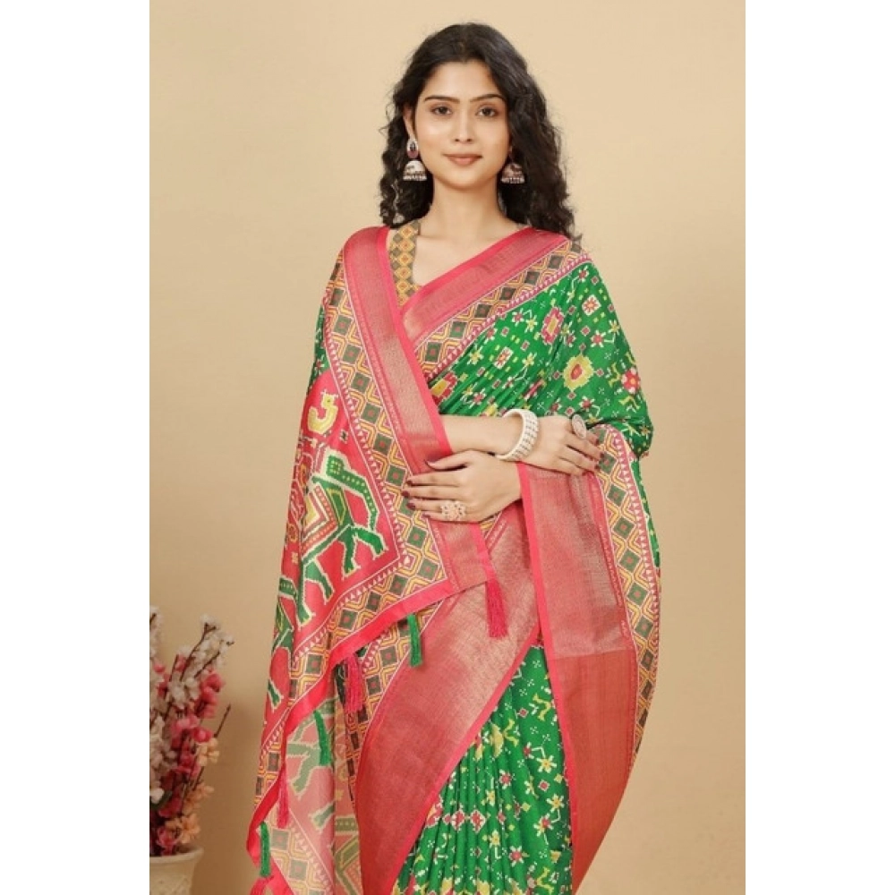 Generic Women's Cotton Silk Printed Saree With Unstitched Blouse 5.5Mtr (Green) Generic Women's Cotton Silk Printed Saree With Unstitched Blouse 5.5Mtr (Green)