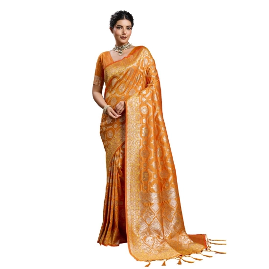 Generic Women's Silk Blend Printed Saree With Unstitched Blouse 5.5Mtr (Orange) Generic Women's Silk Blend Printed Saree With Unstitched Blouse 5.5Mtr (Orange)