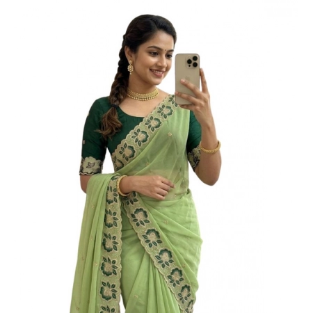 Generic Women's Star Georgette Embroidered Saree With Unstitched Blouse 5.5Mtr (Green) Generic Women's Star Georgette Embroidered Saree With Unstitched Blouse 5.5Mtr (Green)