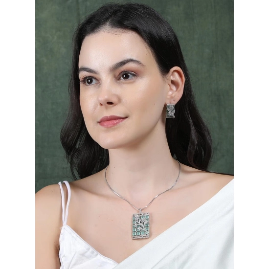 Generic Women's Brass Silver Plated Pendant Set (Turquoise) Generic Women's Brass Silver Plated Pendant Set (Turquoise)