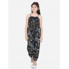 Generic Girl's Rayon Flamingo Print Sleeveless Jumpsuit (Black-Multicolor)