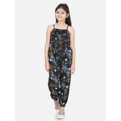 Generic Girl's Rayon Flamingo Print Sleeveless Jumpsuit (Black-Multicolor)