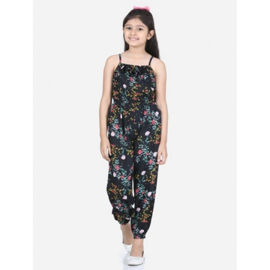 Generic Girl's Rayon Flamingo Print Sleeveless Jumpsuit (Black-Multicolor)