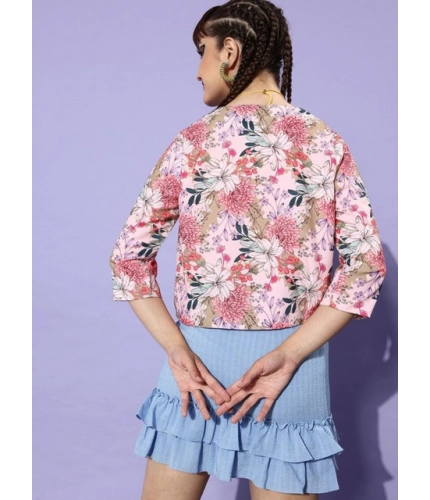 Generic Women's Polyester Floral 3-4th Sleeves Shrug (Peach)