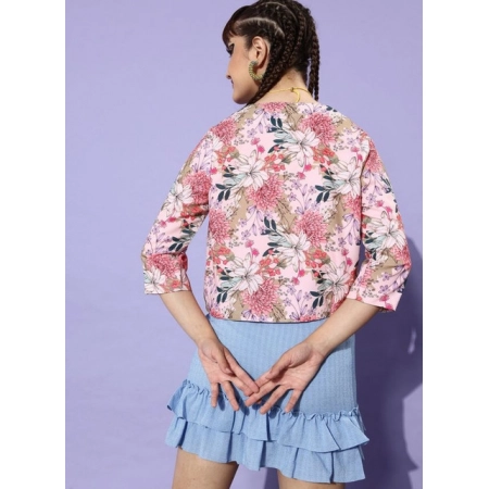 Generic Women's Polyester Floral 3-4th Sleeves Shrug (Peach) Generic Women's Polyester Floral 3-4th Sleeves Shrug (Peach)