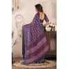 Generic Women's Faux Linen Floral Print Ready to wear Saree With Unstitched Blouse 5.5Mtr (Dark_NavyBlue)