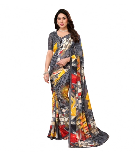 Generic Women's Georgette Printed Saree With Unstitched Blouse 5.5Mtr (Multicolor)