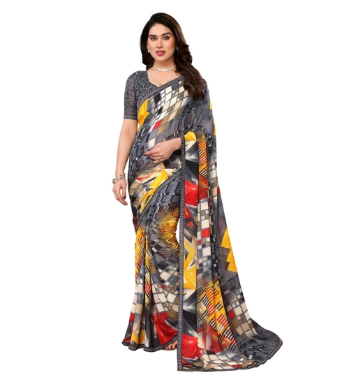 Generic Women's Georgette Printed Saree With Unstitched Blouse 5.5Mtr (Multicolor)