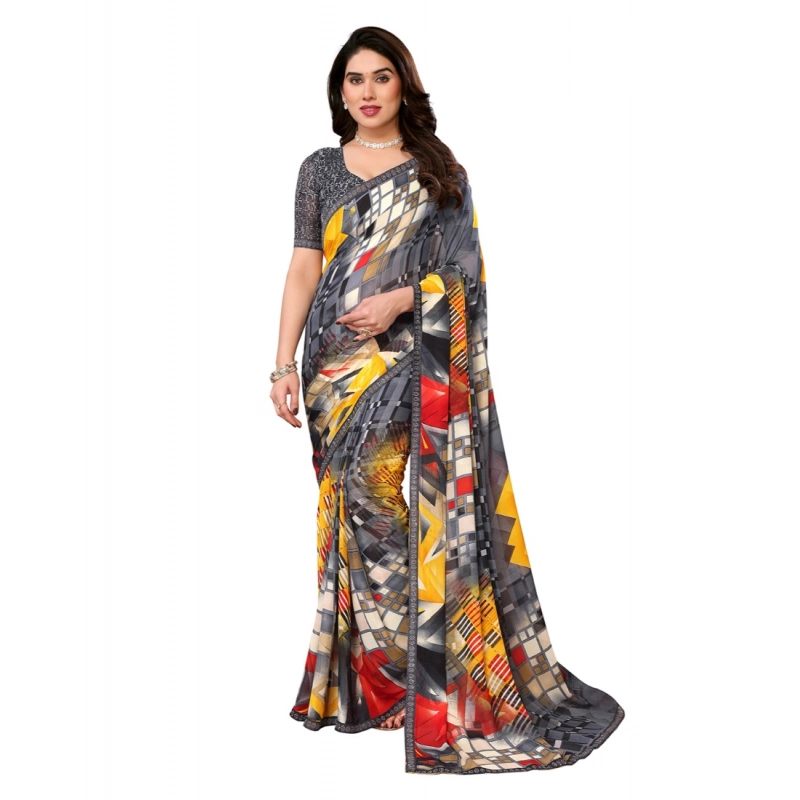 Women's Georgette Printed Saree With Unstitched Blouse 5.5Mtr (Multicolor)