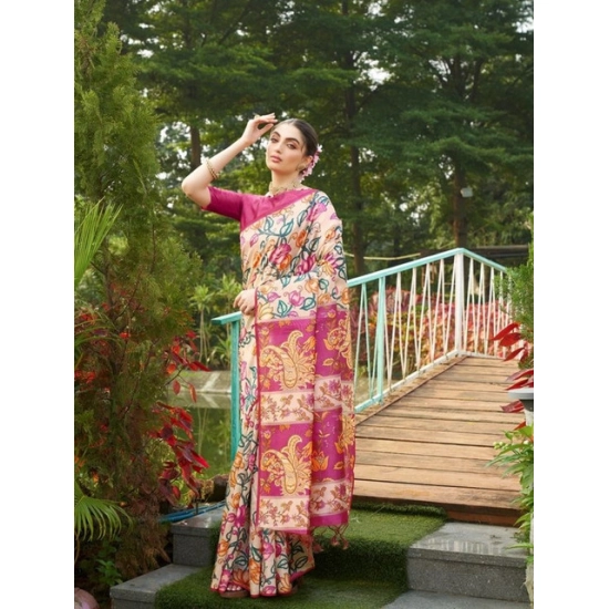 Generic Women's Faux_Tussar Kalamkari_Print Saree With Unstitched Blouse 5.5Mtr (Pink) Generic Women's Faux_Tussar Kalamkari_Print Saree With Unstitched Blouse 5.5Mtr (Pink)