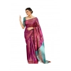 Generic Women's Soft Lichi Silk Printed Saree With Unstitched Blouse 5.5Mtr (Purple)