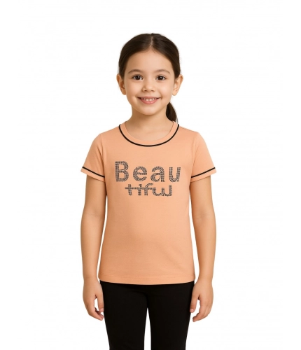 Generic Girl's Cotton Printeded Round Neck T-Shirt (Sandal Beach)