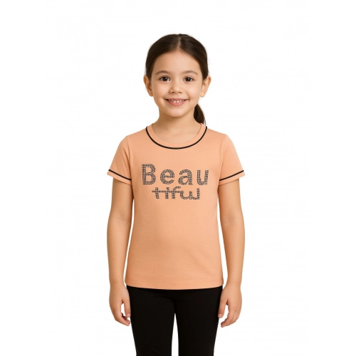 Generic Girl's Cotton Printeded Round Neck T-Shirt (Sandal Beach)