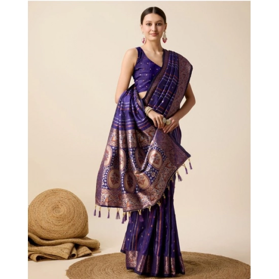 Generic Women's Soft Silk Jacquard Saree With Unstitched Blouse 5.5Mtr (Blue)