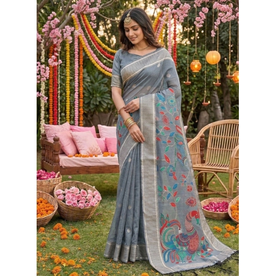 Generic Women's Linen Cotton Floral Embroidered Saree With Unstitched Blouse 5.5Mtr (Gray) Generic Women's Linen Cotton Floral Embroidered Saree With Unstitched Blouse 5.5Mtr (Gray)