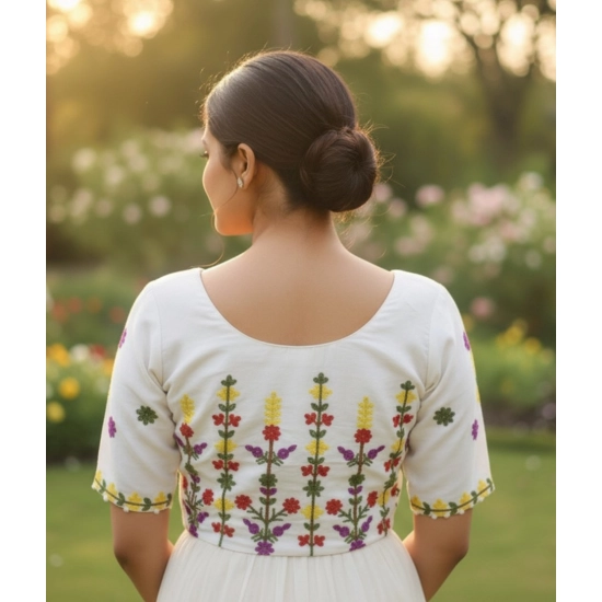 Generic Women's Cambric Cotton Round Neck Padded Blouse (White, 38 Ready Size (Self-Alterable 36–40) Generic Women's Cambric Cotton Round Neck Padded Blouse (White, 38 Ready Size (Self-Alterable 36–40)