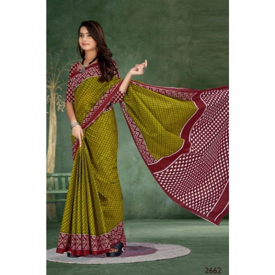 Generic Women's Soft Pure Cotton Printed Saree With Unstitched Blouse 5.5Mtr (Mehendi green) Generic Women's Soft Pure Cotton Printed Saree With Unstitched Blouse 5.5Mtr (Mehendi green)