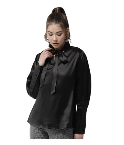 Generic Women's Polyester Solid Long Sleeves Top (Black)