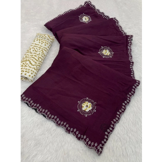 Generic Women's Chiffon Butti Dotted Saree With Unstitched Blouse 5.5Mtr (Wine) Generic Women's Chiffon Butti Dotted Saree With Unstitched Blouse 5.5Mtr (Wine)