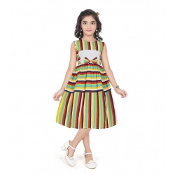 Generic Girl's Pure Cotton Striped Sleeve Less Round Neck Dress (Multicolor)