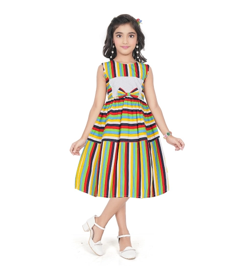 Generic Girl's Pure Cotton Striped Sleeve Less Round Neck Dress (Multicolor)