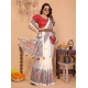 Generic Women's Linen Cotton Printed Saree With Unstitched Blouse 5.5Mtr (Off White)