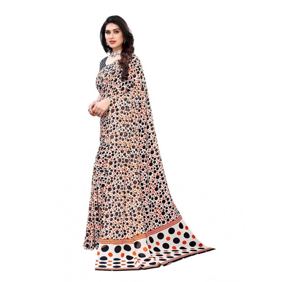 Generic Women's Georgette Printed Saree With Unstitched Blouse 5.5Mtr (Orange)