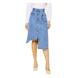 Generic Women's Denim Hi Lo Buttoned Skirt (Blue)