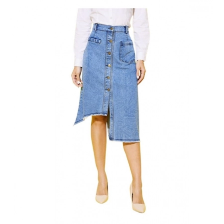 Generic Women's Denim Hi Lo Buttoned Skirt (Blue)