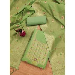 Generic Women's Banarasi Silk Printed Unstitched Salwar Suit Material With Dupatta (Pista, 3Mtrs)