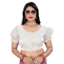 Generic Women's Jimmy Solid Designer Neck Elastic Sleeve Readymade Blouse (White 38 , Alterable up to 42)-PID65836