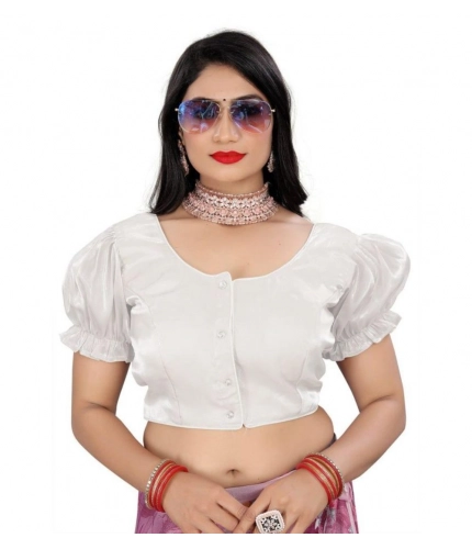 Generic Women's Jimmy Solid Designer Neck Elastic Sleeve Readymade Blouse (White 38 , Alterable up to 42)-PID65836