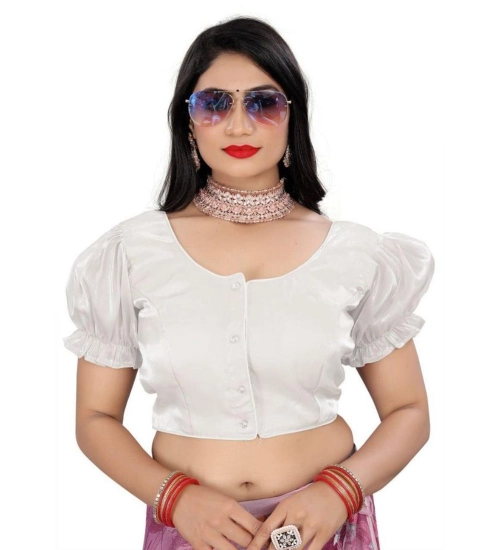 Generic Women's Jimmy Solid Designer Neck Elastic Sleeve Readymade Blouse (White 38 , Alterable up to 42)-PID65836