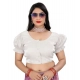 Generic Women's Jimmy Solid Designer Neck Elastic Sleeve Readymade Blouse (White 38 , Alterable up to 42)-PID65836