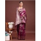 Generic Women's Banarasi Silk Printed Saree With Unstitched Blouse 5.5Mtr (Purple)