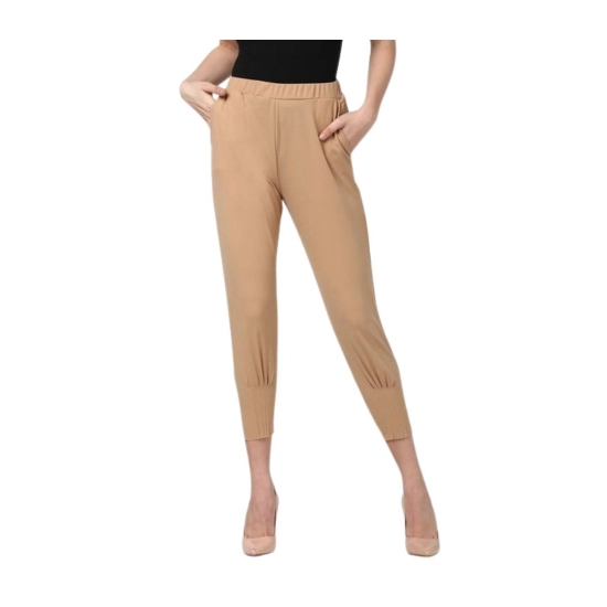 Generic Women's Polyester Solid Elasticated Trousers (Beige) Generic Women's Polyester Solid Elasticated Trousers (Beige)