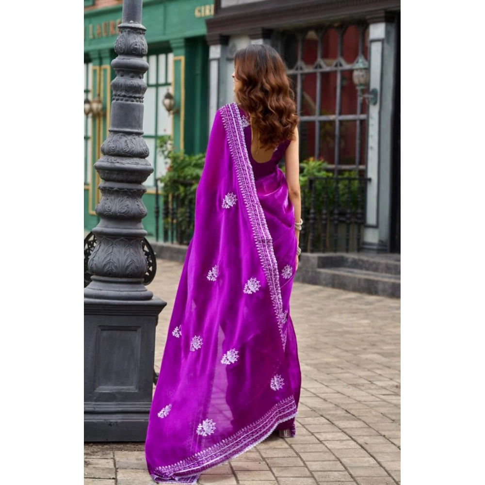 Generic Women's Faux Shimmer Floral Embroidery Ready to wear Saree With Unstitched Blouse 5.5Mtr (Purple) Generic Women's Faux Shimmer Floral Embroidery Ready to wear Saree With Unstitched Blouse 5.5Mtr (Purple)
