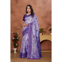 Generic Women's Banarasi Silk Jaquard Woven Saree With Unstitched Blouse 5.5Mtr (Purple)