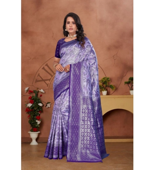 Generic Women's Banarasi Silk Jaquard Woven Saree With Unstitched Blouse 5.5Mtr (Purple)