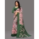 Generic Women's Georgette Striped Printed Saree With Unstitched Blouse 5.5Mtr (Pink-Green)