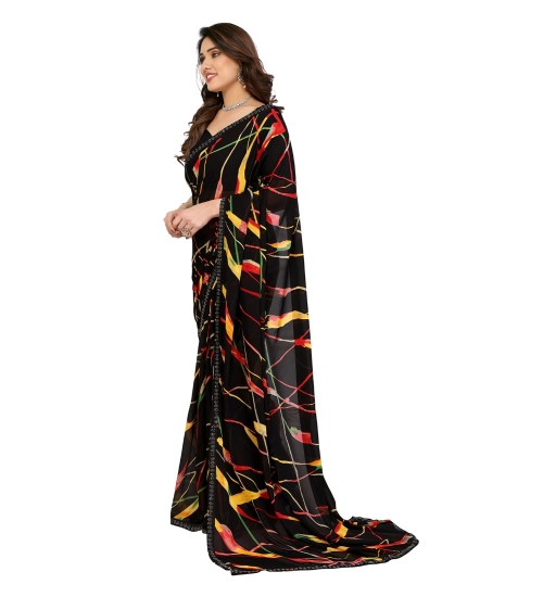 Generic Women's Georgette Printed Saree With Unstitched Blouse 5.5Mtr (Black)