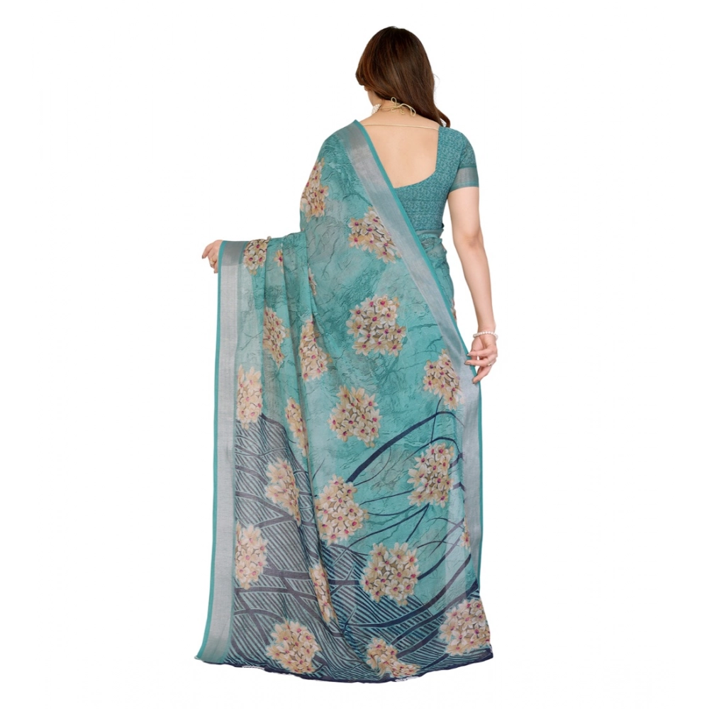 Generic Women's Georgette Printed Saree With Unstitched Blouse 5.5Mtr (Turquoise Green) Generic Women's Georgette Printed Saree With Unstitched Blouse 5.5Mtr (Turquoise Green)