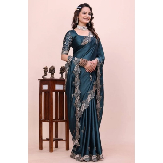 Generic Women's Georgette Embroidered Saree With Unstitched Blouse 5.5Mtr (Teal) Generic Women's Georgette Embroidered Saree With Unstitched Blouse 5.5Mtr (Teal)