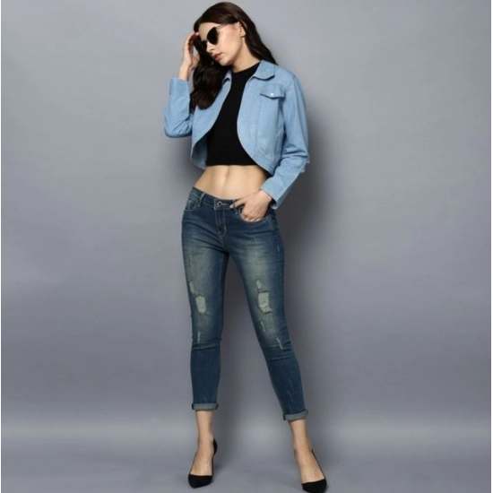 Generic Women's Denim Solid 3-4th Sleeves Shrug (Blue) Generic Women's Denim Solid 3-4th Sleeves Shrug (Blue)