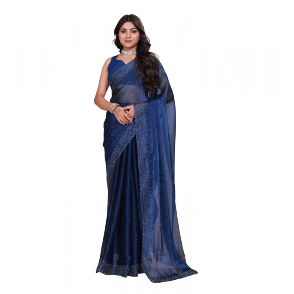 Generic Women's Jimmy choo Embellished Bollywood Saree With Unstitched Blouse 5.5Mtr (Blue) Generic Women's Jimmy choo Embellished Bollywood Saree With Unstitched Blouse 5.5Mtr (Blue)