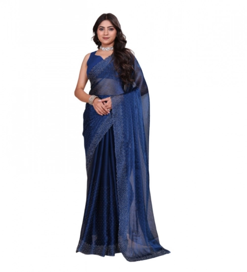 Generic Women's Jimmy choo Embellished Bollywood Saree With Unstitched Blouse 5.5Mtr (Blue)